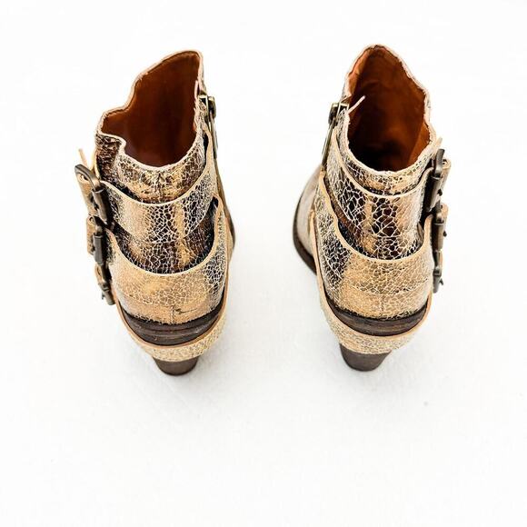 Schutz Cracked Gold Metallic Craquele Ouro Motorcycle Ankle Boots Size 6 NWT - Picture 4 of 8